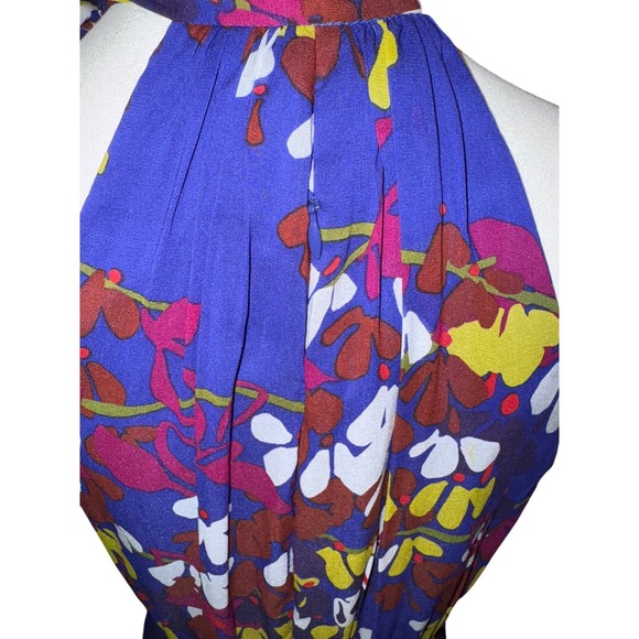Trina Turk Dafne Dress Cobalt Blue Floral Silk Halter Wrap Tulip Size 6 - Picture 9 of 11